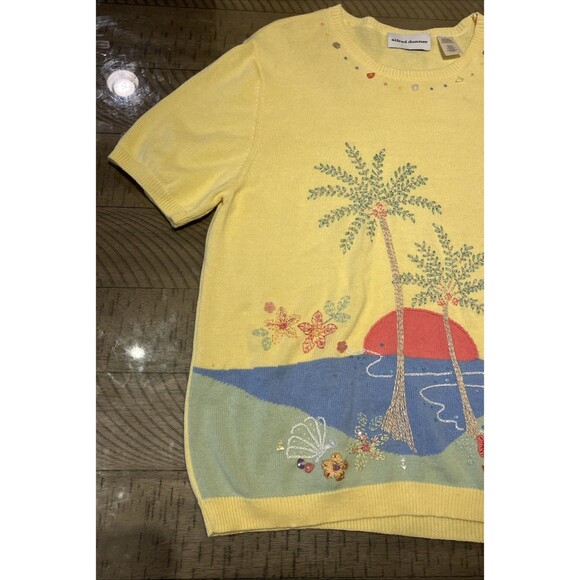Alfred Dunner Women Short Sleeve Yellow Summer Embroidered Top Sweater Size L - Picture 3 of 6